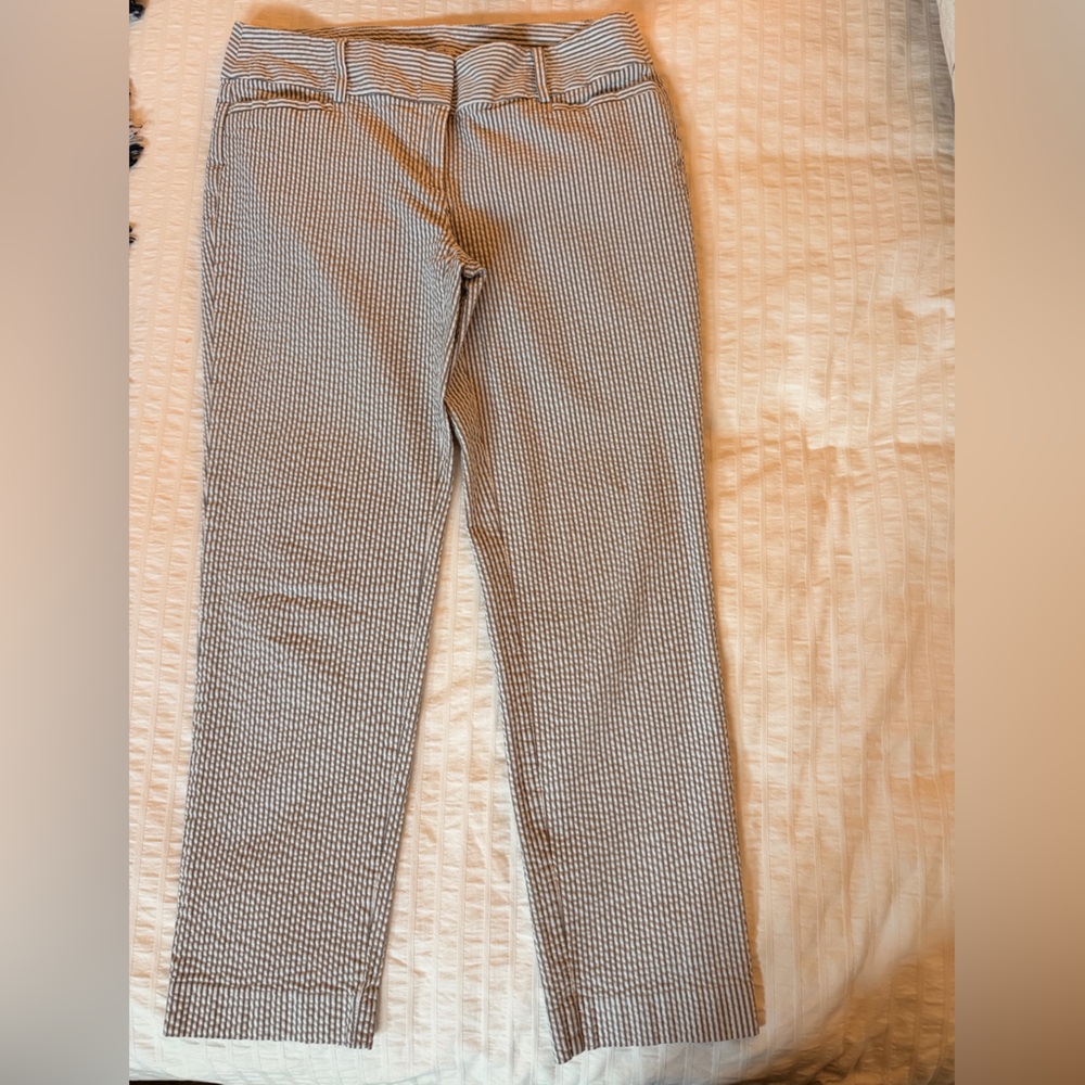 LOFT Seersucker Blue and White Striped Pants - Picture 2 of 6